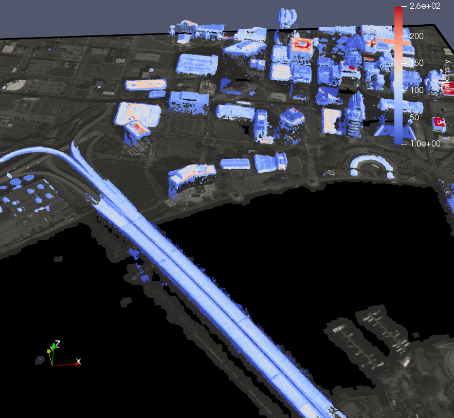 Orthorectified satellite image and a point cloud of Jacksonville, FL