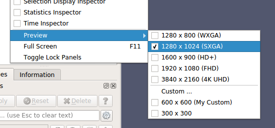 Preview mode resolution size selection