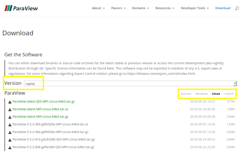 Downloading nightly binaries for ParaView